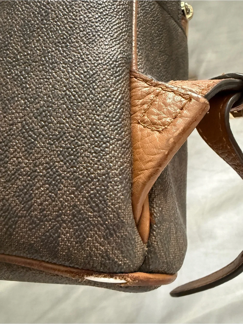 Michael Kors Brown MK Logo Dome Backpack with Tan Trim.